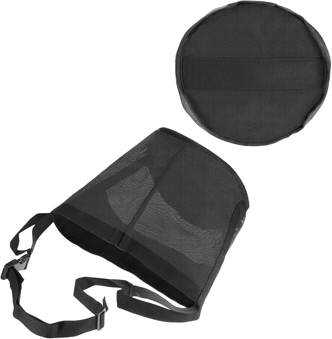 QWORK Horse Feed Bag Grain, Black PVC Mesh Horse Feeder with Adjustable Strap, (Fits Small to Full-Sized Horses)