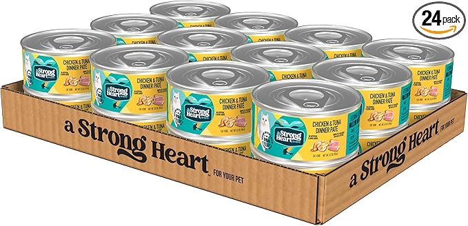 A Strong Heart Canned Wet Cat Food, Chicken & Tuna Dinner Paté - 5.5 oz Cans (Pack of 24), Made in The USA with Real Chicken & Tuna