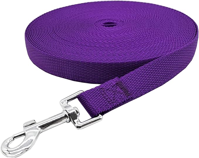 Nylon Training Dog Leash for Small Medium Large Dogs, 15ft 20ft 30ft 50ft Long Leash Dog/Puppy Lead for Obedience Recall Training, Camping (1" x 50ft, Purple)