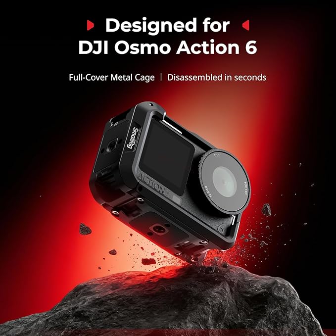 SmallRig Cage for DJI Osmo Action 6 with ND Filter Kit, 4 Pack CPL ND8 ND16 ND32 Snap-On Polarizing Neutral Density Filters, Aluminum Alloy Camera Cage with Cold Shoe, Wrist Strap, Lens Cover - 6374