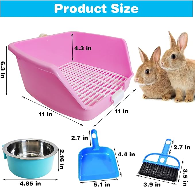PINVNBY Rabbit Litter Box for Cage Bunny Corner Bedding Box Small Animal Litter Pan Hanging Pet Bowls Cage Potty Trainer Pet Toilet for Rabbit Bunny Guinea Pigs