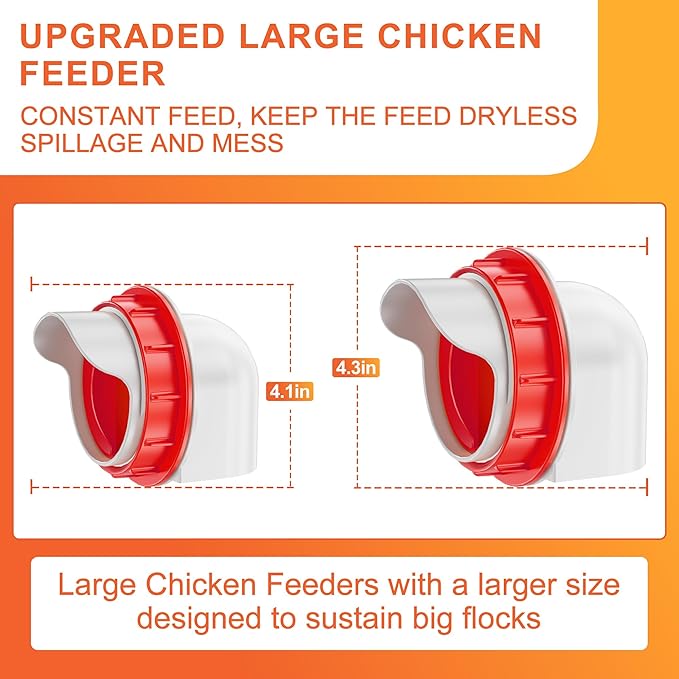 ZenxyHoC Large Chicken Feeders No Waste, DIY Automatic Poultry Feeder 4 Ports 3.74 in Hole Saw with Covers Gravity Feed Kit for Buckets Barrels Bins Troughs
