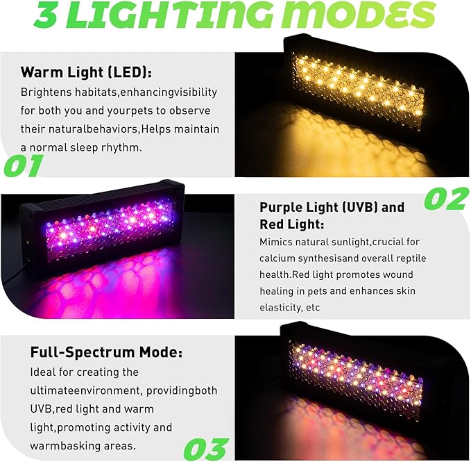HNRLOY UVB Reptile Light,5Inch UVA UVB LED Heater Lamp Bar for Bearded Dragon, Turtles, Gecko, Snake, Lizard, Adjustable 6/10/12H Timer, Dimmable with 3 Lighting Modes