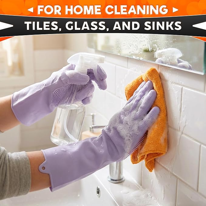 ALPENKOK Silicone Dishwashing Gloves with Scrubber – Non-Slip Silicone Gloves for Washing Dishes | Household Use