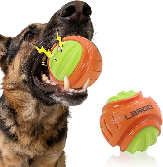 Dog Toy Ball, Indestructible Squeaky Ball for Aggressive Chewers, 3" TPR Rubber Clean Teeth, Relieve Anxiety & Boredom, Interactive Fetch Toy for Medium Large Dogs, Pools &Outdoor Play(Orange)