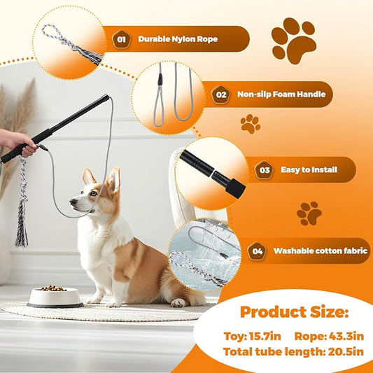 Pragmatist Outdoor Flirt Pole for Dog, Detachable Dog Flirt Pole Heavy Duty Sturdy Pet Toys for Outdoor Exercise & Training Durable Teaser Wand Interactive Toy for Small Medium Large Dogs, Black