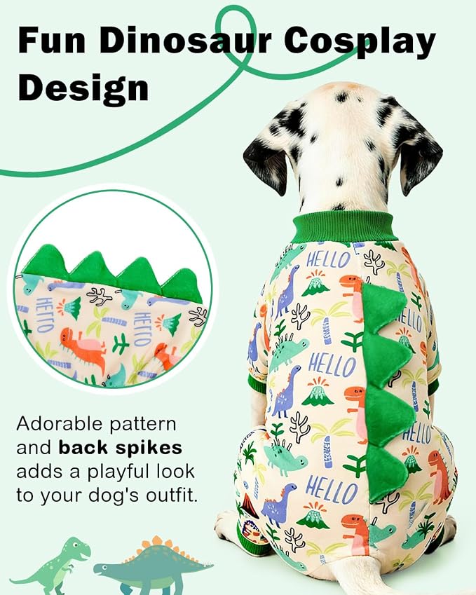 CuteBone Dinosaur Costume Dog Pajamas, Stretchy Spandex Crystal Velvet Sleepwear Coat for Small Dogs, Soft & Warm Pet Outfit Clothes for Cold Weather, Cozy Pullover Design COSP15S