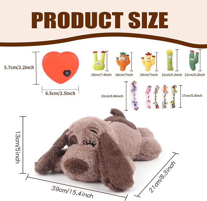 BEVERLYSHARK Heartbeat Puppy Toy Dog Anxiety Relief Calming Aid Heartbeat Stuffed Animal Behavioral Training and Sleep Aid Comfort Dog Toy Crate Training Heartbeat Dog Toy for Small Medium Large Dogs