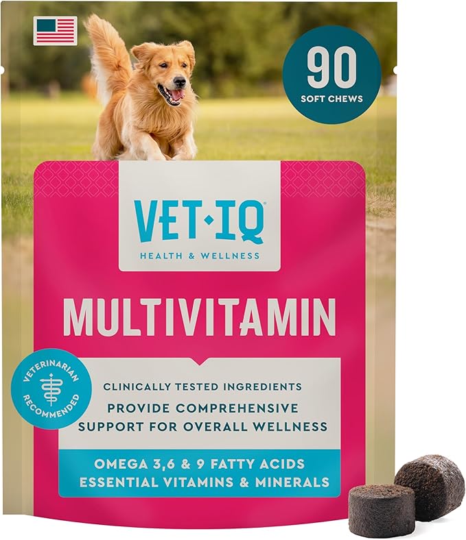 VetIQ 8-in-One Multifunctional Supplement for Dogs, Supports Hip & Joint, Urinary Tract, Immune System, Skin Health and Heart Health, Soft Chews, Made in the USA, 90 Count