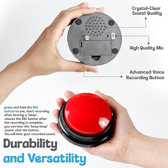 A-URA Dog Talking Buttons for Communication – 6 Recordable Dog Buttons with Anti-Slip Mat, Word Stickers, Training Guide & Video | Dog Communication Buttons for Potty Training, Daily Needs & Behavior