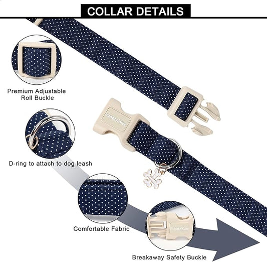 Lionet Paws Boy Dog Collar- Cute Navy Blue Dog Collars with Plastic Buckle,Light Adjustable Dog Collars for Medium Large Dogs