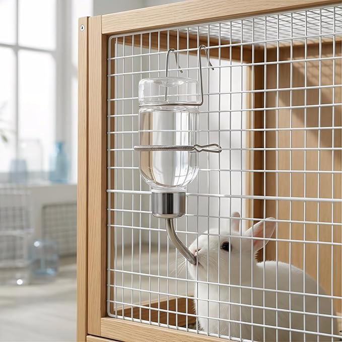 POPETPOP 2Pcs Pet Water Feeder Bunny Fountain Drinking Bottle for Small Pets Automatic Hanging Dispenser for Hamsters and Rabbits Design