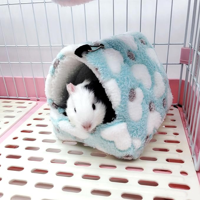 Cabilock Small Animal Warm Cotton Nest Bed, Comfortable Resting Place for Hamsters and Squirrels, 22x21cm Blue Sleeping House for Winter