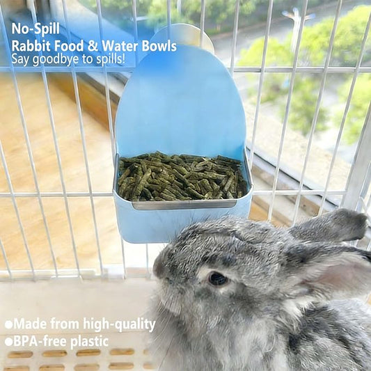 kathson Food and Water Bowl Cage Feeder for Rabbits Dish Feeder Removable Hanging Spill Proof Anti Bite for Rabbit, Guinea Pig, Chinchilla, Hamster, Ferret (Blue)