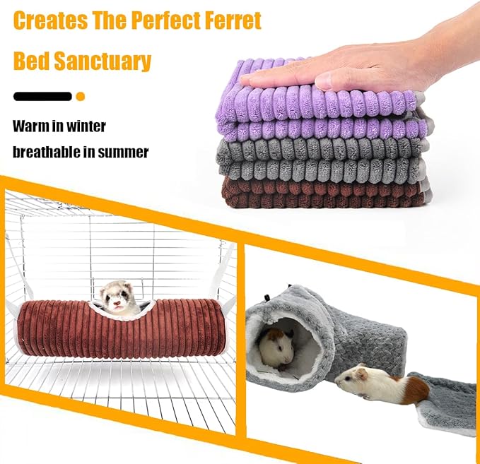 Ferret Rat Hammock Hamster Hanging Tunnels Tubes for Cage - Soft Guinea Pig Hideout Bed, Chinchilla Hammock for Small animals,GuineaPig,Ferret, Kitten,Squirrel,Chinchilla,Rat,Parrot (Tunnel-Brown)