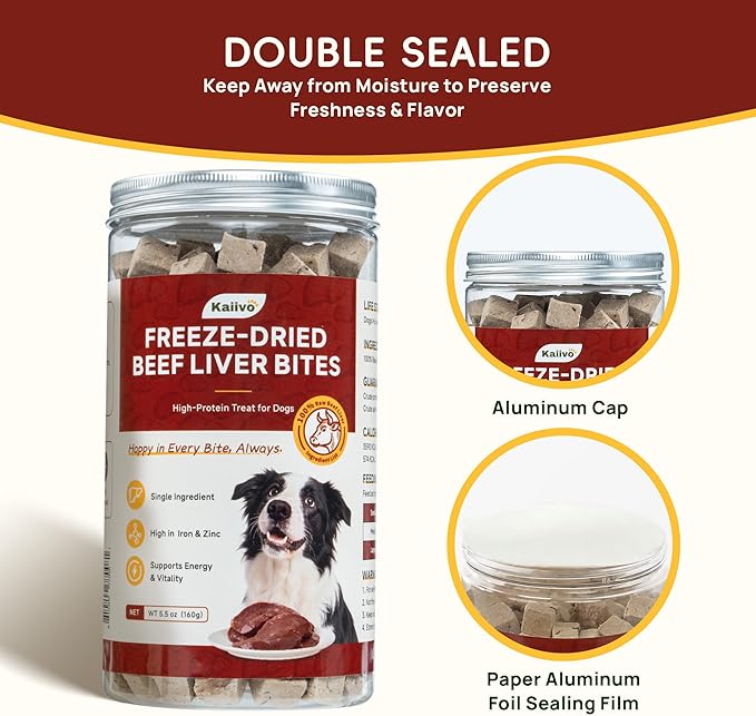 Freeze Dried Beef Liver Bites, Freeze Dried Cats & Dogs Treats, High Protein Training Treats, Naturally Single Ingredient, Grain Free, Gluten Free, Filler Free, Net Wt. 5.5 oz