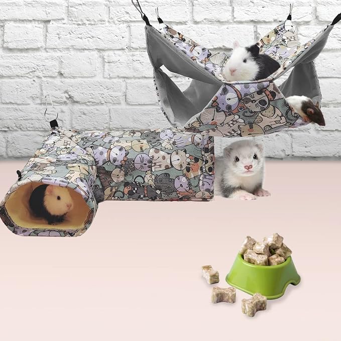 EAEDMY Guinea Pig Rat Ferret Hammock Hideout, Corner Tunnel, 14.2"x 9.8"x 4.3", Suitable for Small Pets, Easy to Clean