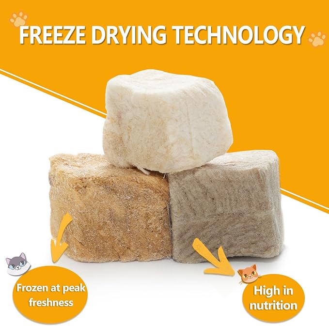 Freeze Dried Cat Food, 3 in 1 Natural Freeze Dried Meat - Chicken, Duck, and Salmon Recipe for Cats, Grain-Free Protein Rich Cat Kitten Food 5.7oz