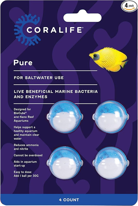 Coralife Aquarium Fish Tank Marine Salt Water PURE Water Care Bacteria Supplement, 4 pack