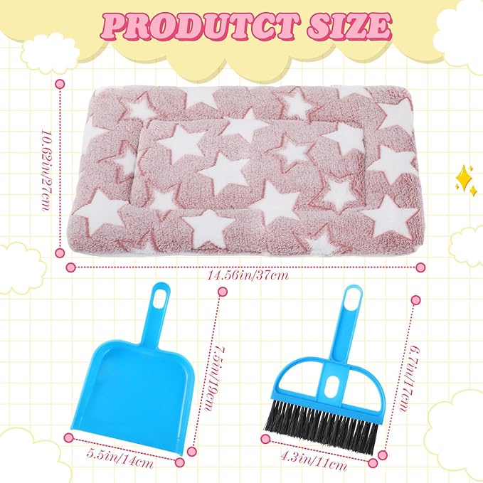 Tudomro 10 Pcs Guinea Pig Bed Mat with Cleaning Dustpan Brush 15" x 11" Animal Bedding Fleece Bunny Sleeping Pad for Small Dogs Cats Rats Hedgehogs Ferrets Hamster Indoor(Heart Bear)