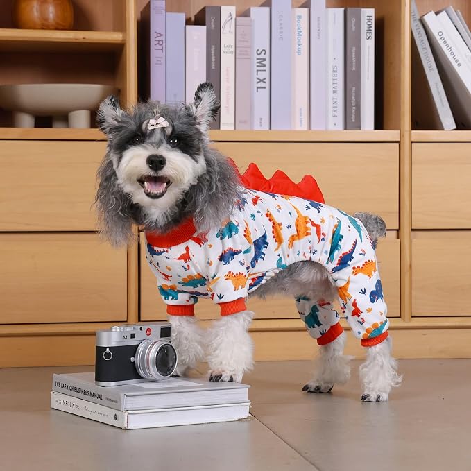 CuteBone Dinosaur Costume Dog Pajamas, Stretchy Spandex Crystal Velvet Sleepwear Coat for Small Dogs, Soft & Warm Pet Outfit Clothes for Cold Weather, Cozy Pullover Design COSP02S