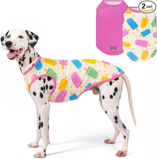 KYEESE 2Pack Dog Shirt, Lightweight Sun Protection Dog T Shirts for Large Dogs Girl, Breathable Mesh Tank Top Sleeveless Pet Reflective Vest, Soft Summer Dogs Clothes, Ice Pop+Pink, 3XL
