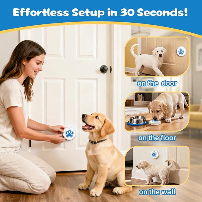 Dog Bells To Go Outside Puppy Dog Bell for Door Potty Training with 28 Ringtones Doorbell Integrated Chew-Proof Design Potty Train Bells Your Doggy to Ring The Bell Adjustable Volume (0-115dB)