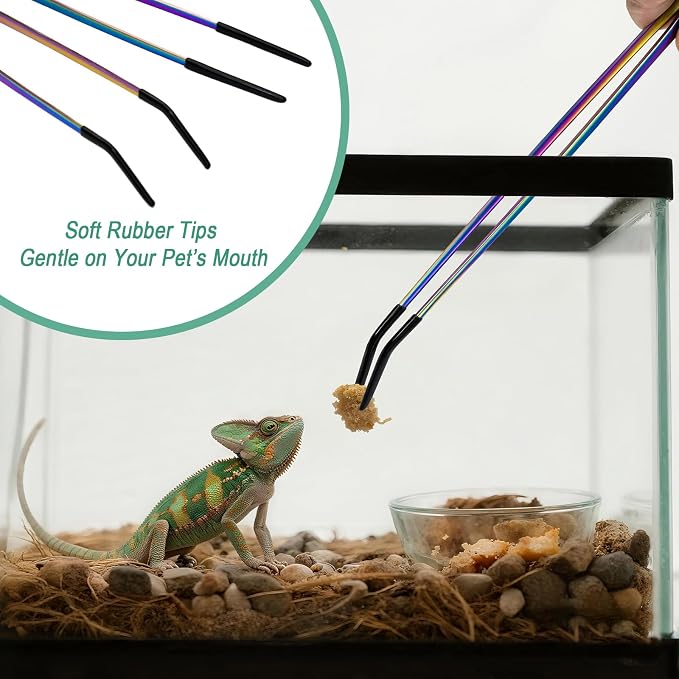 Syn-zer Reptile Feeding Tongs, 10.6" Straight & Curved (Multicolor) | 2 Pcs Stainless Steel, Rubber Tips, Rustproof, Bearded Dragon, Lizard, Aquarium, Terrarium, Gardening, Craft