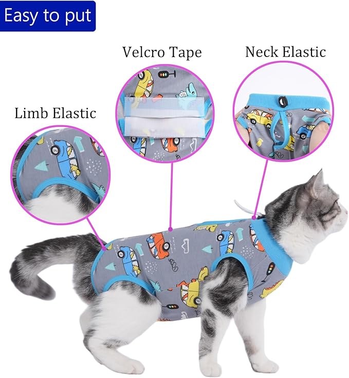 kzrfojy Cat Recovery Suit Cat Onesie for Cats After Surgery Female Male Spay Kitten Neuter Surgical Bodysuit Post Surgery Cone of Shame Alternative Anti Licking (Gray, Medium)