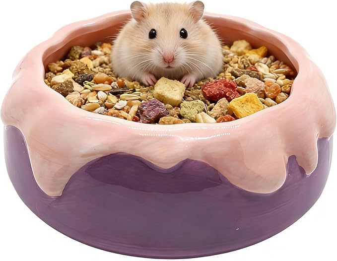 M2cbridge Ceramic Pudding Hamster Food Bowl Feeding Dish Water Bow for Guinea Pig Hedgehog Small Animal(Purple)