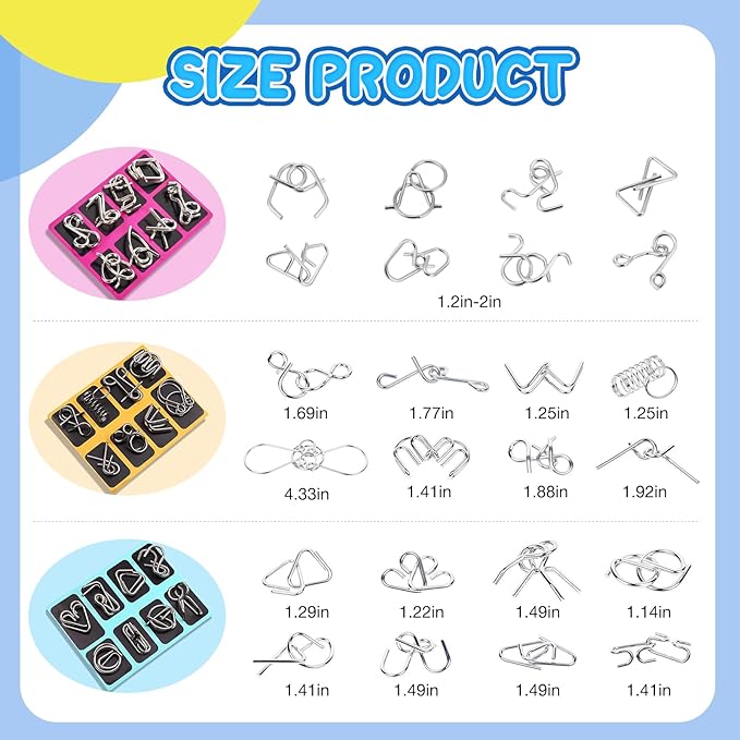 Metal Brain Teaser Puzzles Ring Educational Toys, Steel IQ Games Physics Mind Metal Puzzles for Adults, Unlock Interlock Game, Brain Teaser Puzzle for Party Favor Kids (C)