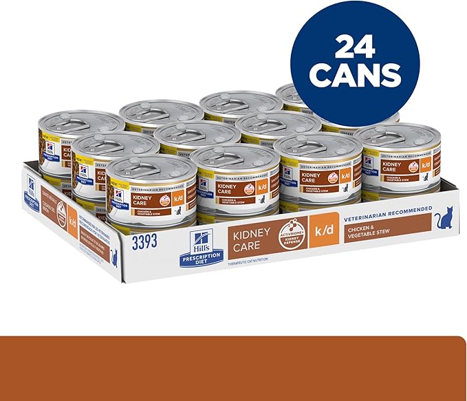 Hill's Prescription Diet k/d Kidney Care Wet Cat Food, Chicken & Vegetable Stew, 2.9 oz. Cans, 24-Pack