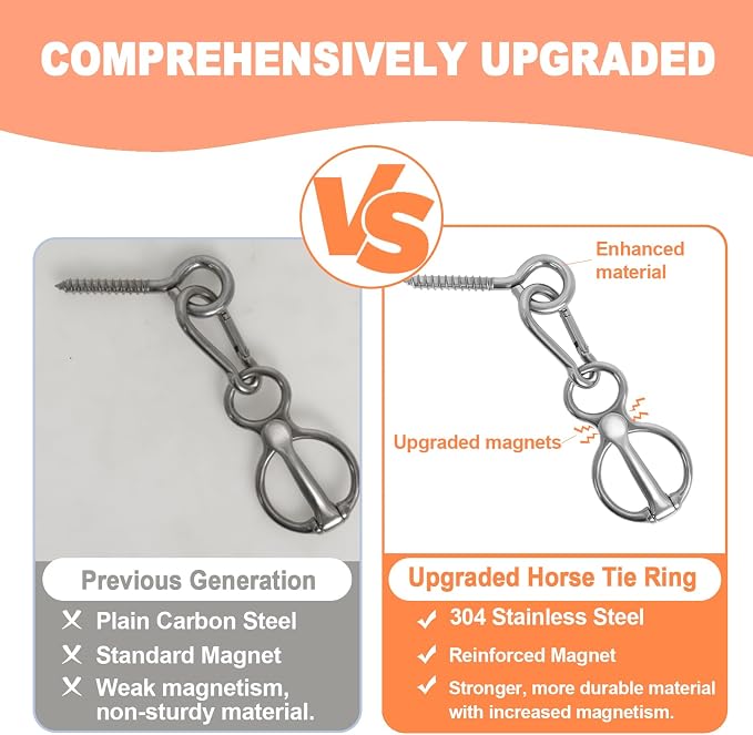 Horse Tie Ring, Upgraded 4 Sets Horse Tack and Supplies, 304 Stainless Steel Safe Horse Accessories Training Equipment with Eye Bolt and Snaps Saddle | Supports horse pulling back, Adjustable for different setups, Protects horse and handler