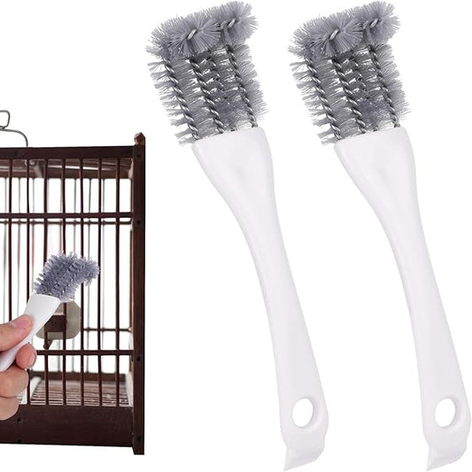 2pcs Bird Cage Cleaner with Long Handle, Bird Cage Brush Droppings Removal Tool for Small Animals Remover Parrot Bath Perches Cleaning Accessories