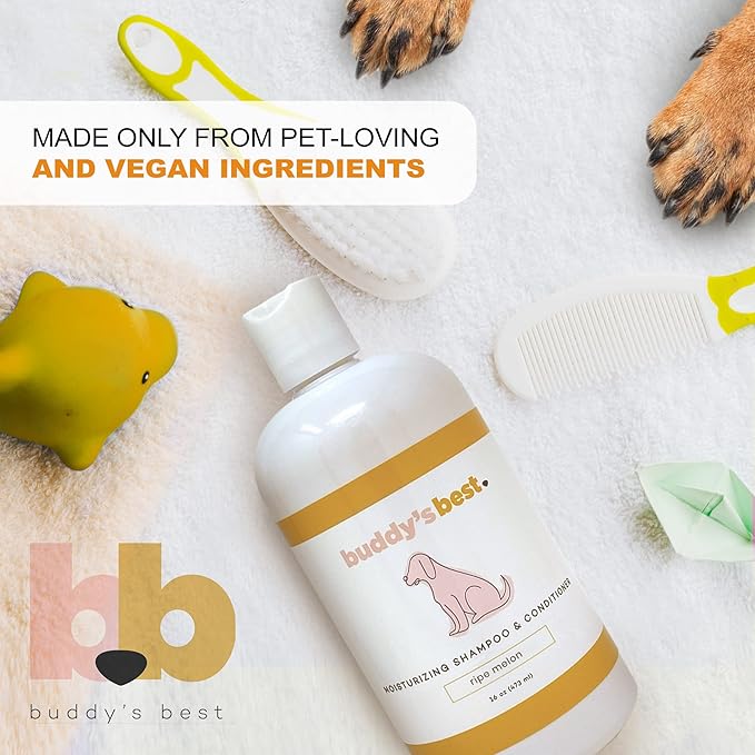 Buddy's Best Dog Shampoo for Smelly Dogs - Dog Shampoo and Conditioner for Dry and Sensitive Skin - Moisturizing Puppy Wash Shampoo, Ripe Melon Scent, 16oz
