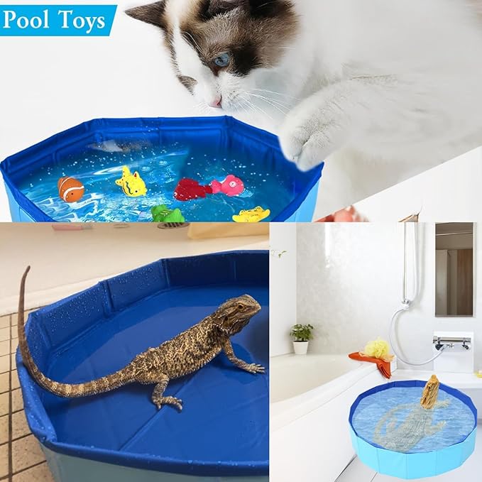 Bearded Dragons Foldable Bathtub with Soft Brush and Towel Set Reptile Accessories Swimming Pool Relax Cleaning Set for Small Pets Guniea Pig Turtle Hedgehog (19.68x3.14In)