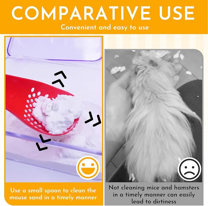 Hamster Sand Bath Scoop for Small Pet, 2Pcs, Red+White | Dust-Free, Odor Control Small Pet Care