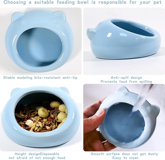 Ceramic Small Pet Hamster Food Bowl – Spill-Proof Guinea Pig & Hedgehog Dish – Durable, Easy to Clean, Non-Tip Design for Small Pets (Blue)