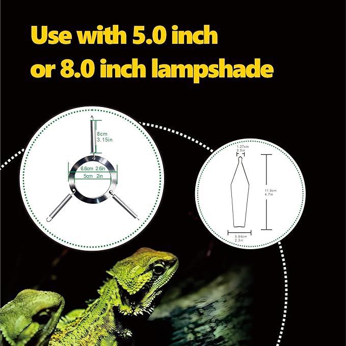 4pcs Reptile Heat Lamp Clips & Hangers Kit - 2x Spring Clips + 2x Dual Lamp Stands for 5.5"/8.5" Domes, Secure Mounting for Terrarium UVB/Heating Lights, Glass Habitat Accessories Stainless Steel