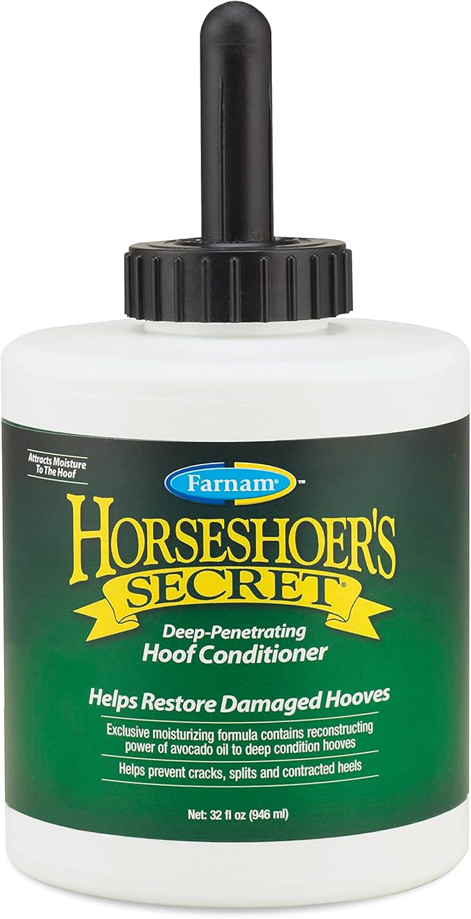 Farnam Horseshoer's Secret Deep-Penetrating Hoof Oil for Horses, Conditions Dry Hooves, Prevents Cracks, Splits & Contracted Heels, Contains Avocado, Glycerine & Mineral Oils, Fast Absorbing, 32 Oz