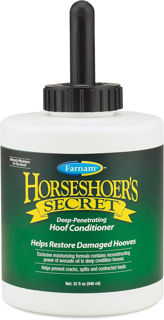 Farnam Horseshoer's Secret Deep-Penetrating Hoof Oil for Horses, Conditions Dry Hooves, Prevents Cracks, Splits & Contracted Heels, Contains Avocado, Glycerine & Mineral Oils, Fast Absorbing, 32 Oz
