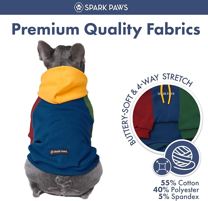 Spark Paws Dog Hoodie – Premium Dog Sweater for Small, Medium, and Large Dogs | Warm Outfits for French Bulldogs, Pitbull, Puppy, Winter Jacket Alternative - Primary Color Block - 5XL