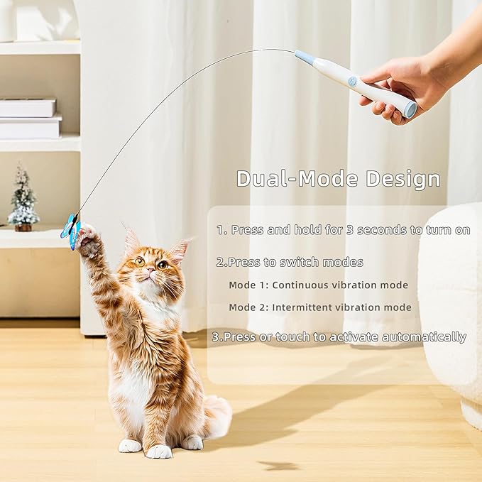 Electric Butterfly Cat Wand – 360° Spinning Self-Play with 2 Modes & Tap-to-Awake, Rechargeable Cleanable Suction Base, 3 Butterfly Refills – Interactive Cat Toys for Indoor Cats