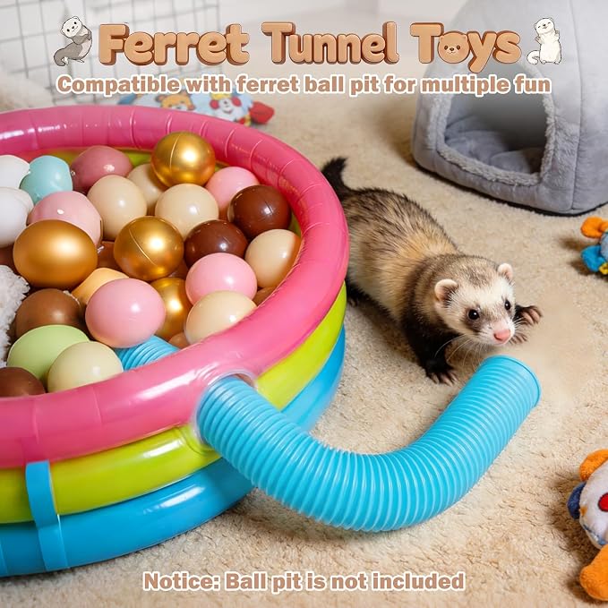 Mity rain 2PCS Ferret Toys with 6 Balls Inclueded | Collapsible Tunnel Tube Accessories for Ferrets, Guinea Pigs, Hamsters, Expandable Interactive Toys Supplies for Small Pets