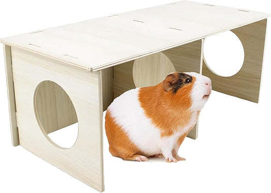 Amonk Large 2-Chamber Hideout 14x5.5x6in Wooden Hamster Secret Peep Shed Exploring Toys for Gerbils, Guinea Pigs, and Other Small Pet Animals