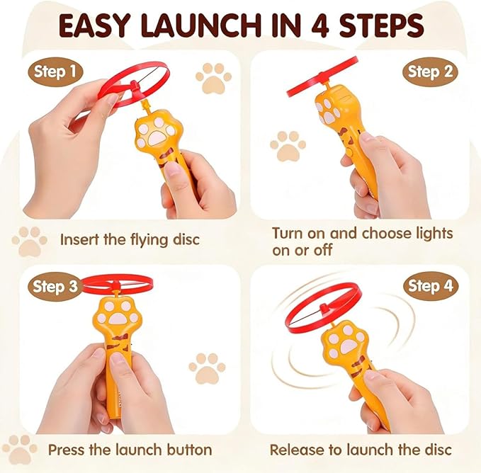 Cat Fetch Toy, Rechargeable Flying Disc Launcher with 6 Flying Discs, Interactive Cat Toys for Indoor Cats, Cat Chase Toy for Bored Indoor Cats, Kittens & Adult Cats