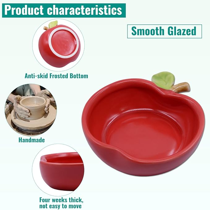 Small Ceramic Guinea Pig Food Bowl Cute Hamsters Food and Water Bowl Ferret Rat Chinchilla Rabbit Feeding Dish Young Animal Feeder (Red)