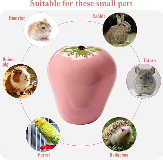 Small Guinea Pig Food Bowl Strawberry-Shaped Cute Ceramic Hamster Water Bowl Ferret Rat Chinchilla Rabbit Feeding Dish Young Animal Feeder(Pink)