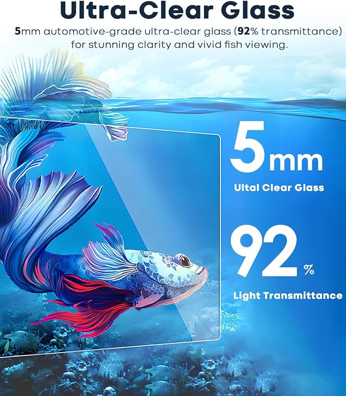 3 Gallon Aquarium Set Small Fish Tank Glass, Starter Kit with Heater Water Pump Cleaning Filter Bright Light Rocks Gravel Cleaning Tool, Leak-Proof Clear Rimless Desktop Spaces Saving Betta Fish