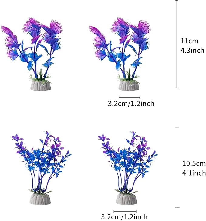 COMSUN 25 Pack Artificial Aquarium Plants, Small Size 4 inch Approximate Height Fish Tank Decorations Home Décor Plastic Light Purple